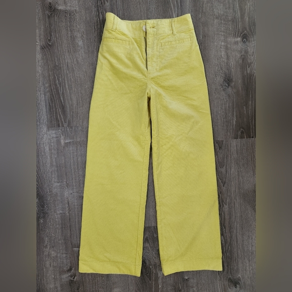 Maeve Pants - Anthropologie by Maeve Curduroy Lime Neonish Yellow Colette Wide Leg Pants sz 27